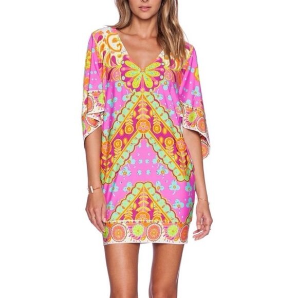 Trina Turk Woodblock Floral Pink Swim Cover Up, sz Small - Picture 2 of 9